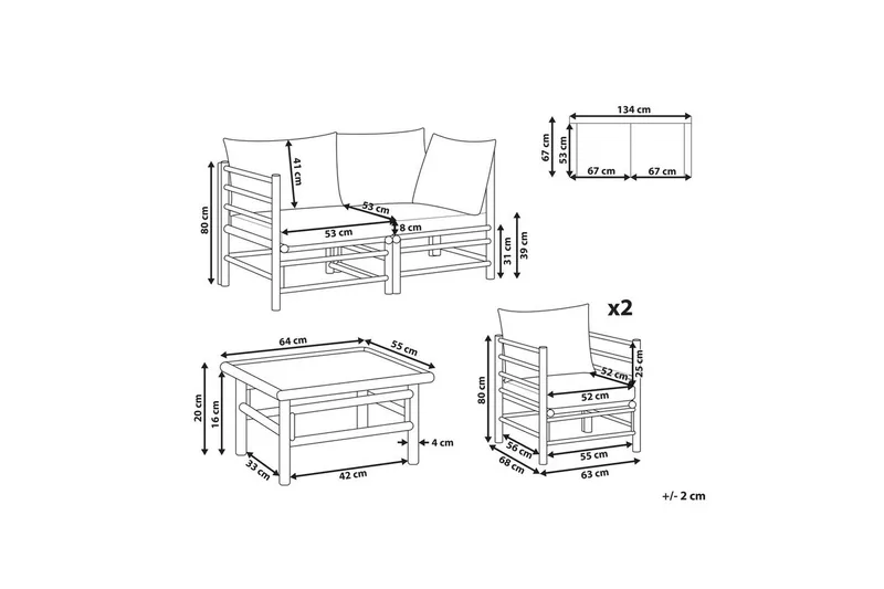 Loungegrupp med bord Beliani Cerreto Beige/ljust trä, 4-Sits White||Light wood - Hagemøbler - Loungemøbler - Sofagruppe utendørs