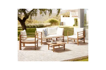 Loungegrupp med bord Beliani Cerreto Beige/ljust trä, 4-Sits White||Light wood - Hagemøbler - Loungemøbler - Sofagruppe utendørs