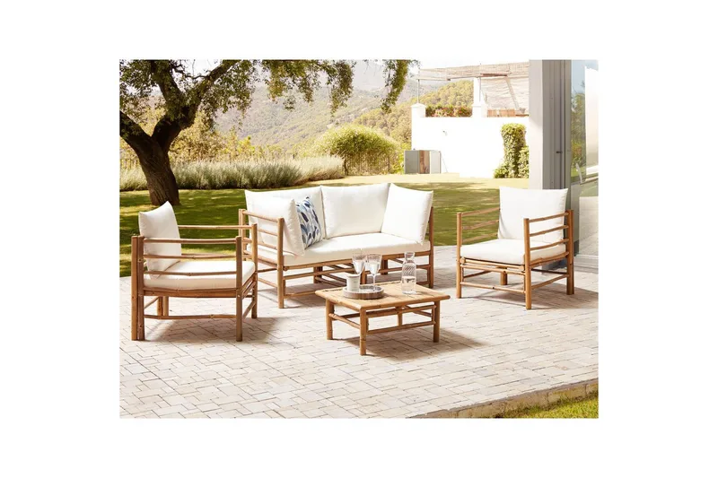 Loungegrupp med bord Beliani Cerreto Beige/ljust trä, 4-Sits White||Light wood - Hagemøbler - Loungemøbler - Sofagruppe utendørs
