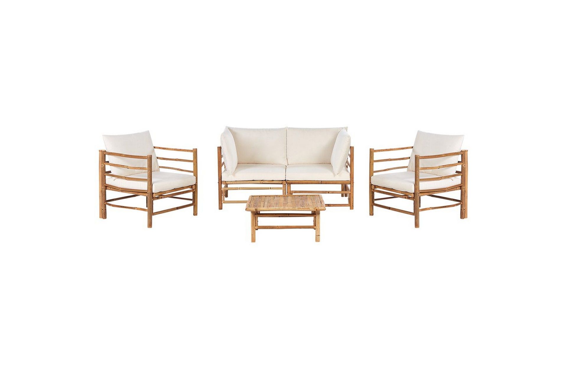 Loungegrupp med bord Beliani Cerreto Beige/ljust trä, 4-Sits White\|\|Light wood -