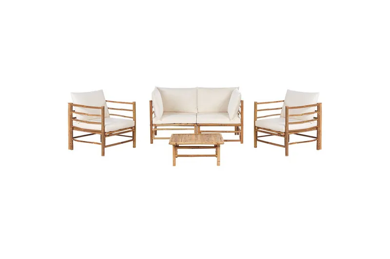 Loungegrupp med bord Beliani Cerreto Beige/ljust trä, 4-Sits White||Light wood, undefined