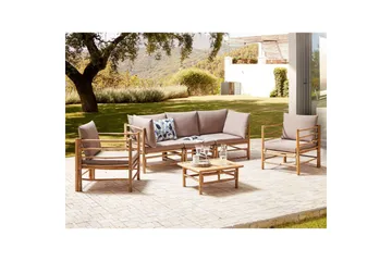 Loungegrupp med bord Beliani Cerreto Beige/ljust trä, 5-Sits Beige||Light wood - Hagemøbler - Loungemøbler - Sofagruppe utendørs