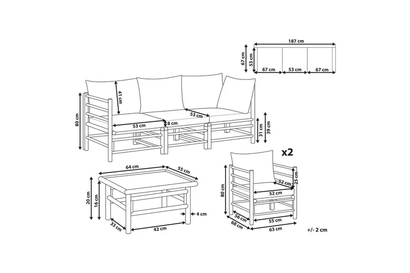 Loungegrupp med bord Beliani Cerreto Beige/ljust trä, 5-Sits White||Light wood - Hagemøbler - Loungemøbler - Sofagruppe utendørs