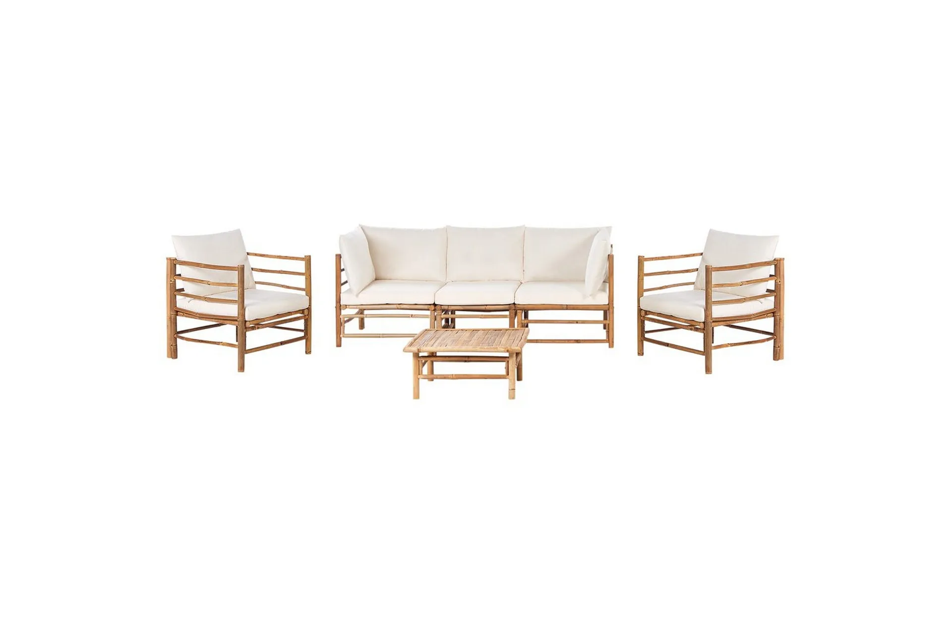Loungegrupp med bord Beliani Cerreto Beige/ljust trä, 5-Sits White\|\|Light wood -