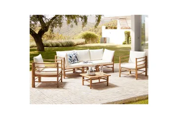 Loungegrupp med bord Beliani Cerreto Beige/ljust trä, 5-Sits White||Light wood - Hagemøbler - Loungemøbler - Sofagruppe utendørs