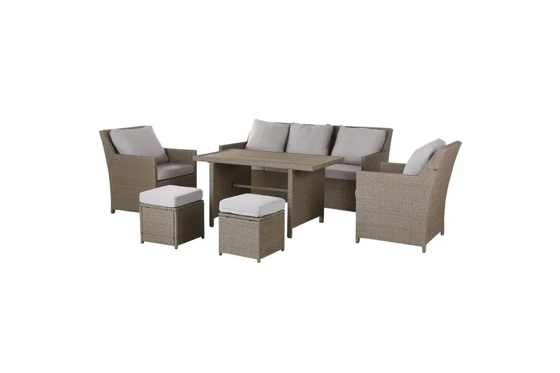 Loungegrupp med bord Beliani Fonti Natur/grå/beige Natural||Grey||Beige - Hagemøbler - Loungemøbler - Sofagruppe utendørs