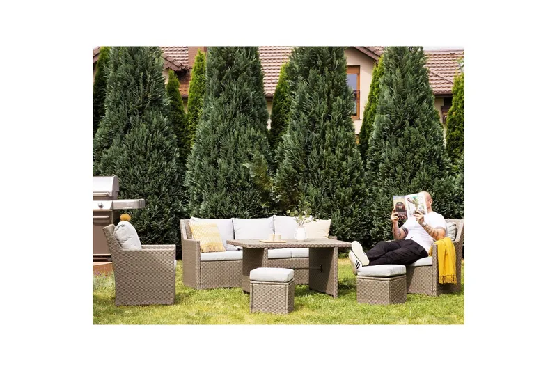 Loungegrupp med bord Beliani Fonti Natur/grå/beige Natural||Grey||Beige - Hagemøbler - Loungemøbler - Sofagruppe utendørs