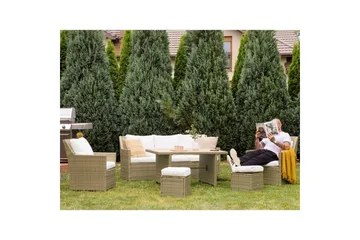 Loungegrupp med bord Beliani Fonti Natur/grå/beige White||Brown - Hagemøbler - Loungemøbler - Sofagruppe utendørs
