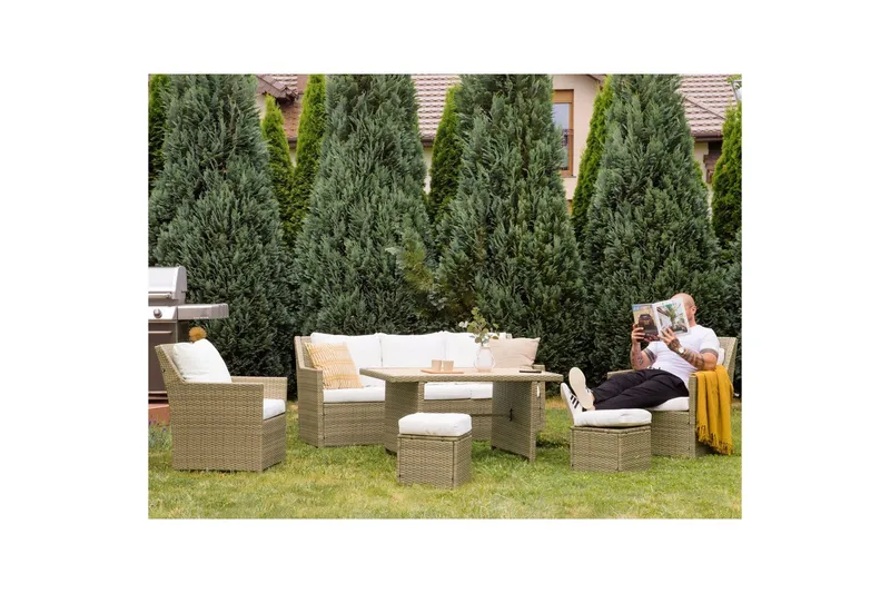 Loungegrupp med bord Beliani Fonti Natur/grå/beige White||Brown - Hagemøbler - Loungemøbler - Sofagruppe utendørs