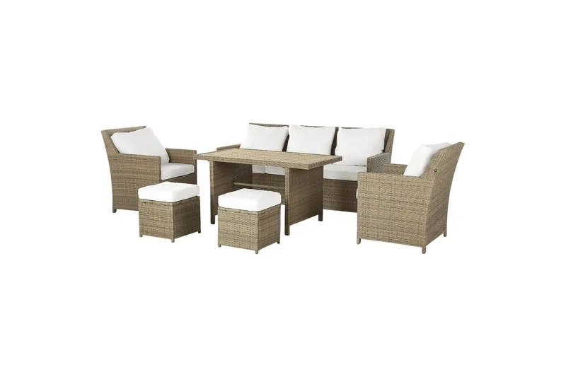 Loungegrupp med bord Beliani Fonti Natur/grå/beige White||Brown - Hagemøbler - Loungemøbler - Sofagruppe utendørs