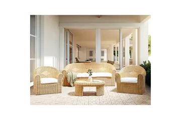 Loungegrupp med bord Beliani Livadeia Natural||White - Hagemøbler - Loungemøbler - Sofagruppe utendørs