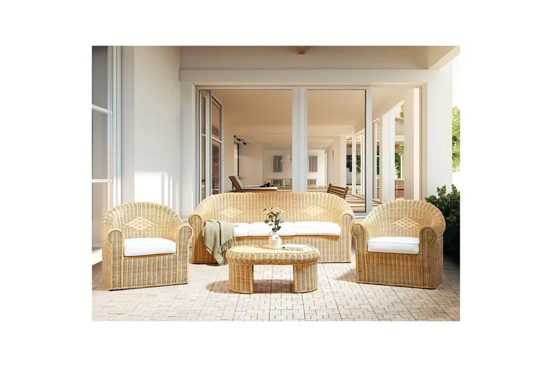 Loungegrupp med bord Beliani Livadeia Natural||White - Hagemøbler - Loungemøbler - Sofagruppe utendørs