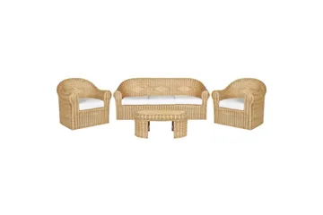 Loungegrupp med bord Beliani Livadeia Natural||White - Hagemøbler - Loungemøbler - Sofagruppe utendørs