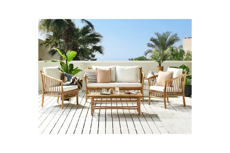 Loungegrupp med bord Beliani Maggiore Light wood||White - Hagemøbler - Loungemøbler - Sofagruppe utendørs