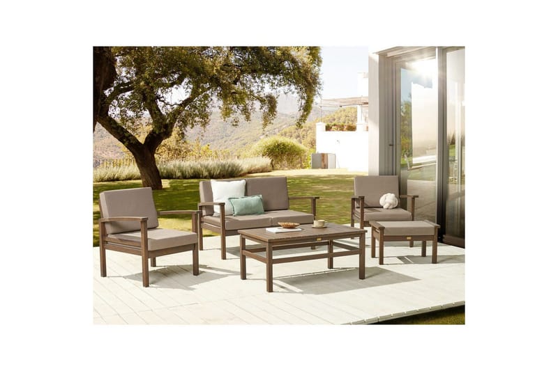 Loungegrupp med bord Beliani Manila Ja Grey||Dark wood - Hagemøbler - Loungemøbler - Sofagruppe utendørs