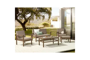 Loungegrupp med bord Beliani Manila Nej Grey||Dark wood - Hagemøbler - Loungemøbler - Sofagruppe utendørs