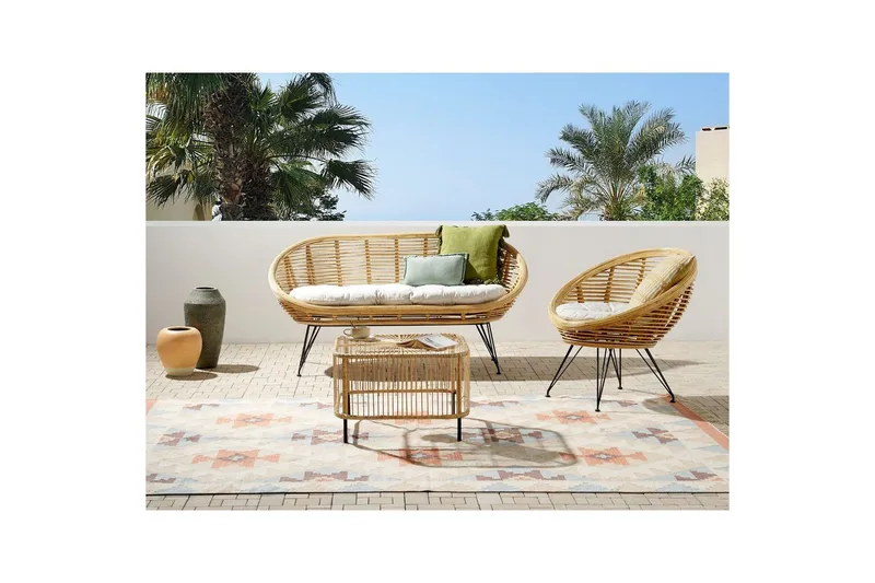 Loungegrupp med bord Beliani Maratea/Cesenatico 3-Sits Natural||Black||Beige - Hagemøbler - Loungemøbler - Sofagruppe utendørs