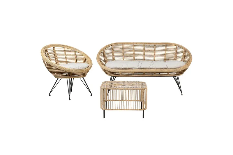 Loungegrupp med bord Beliani Maratea/Cesenatico 3-Sits Natural||Black||Beige, undefined