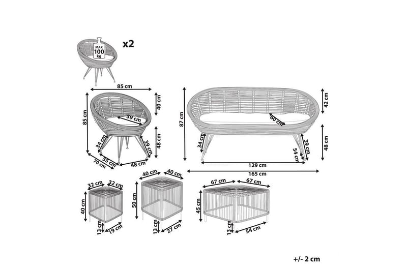Loungegrupp med bord Beliani Maratea/Cesenatico 4-Sits Natural||Black||Beige - Hagemøbler - Loungemøbler - Sofagruppe utendørs