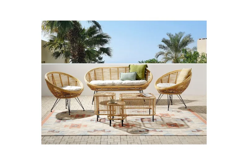 Loungegrupp med bord Beliani Maratea/Cesenatico 4-Sits Natural||Black||Beige - Hagemøbler - Loungemøbler - Sofagruppe utendørs