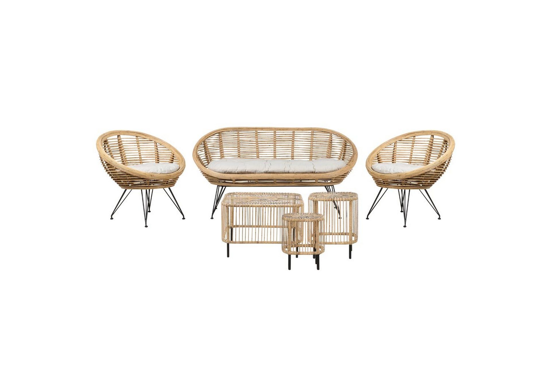 Loungegrupp med bord Beliani Maratea/Cesenatico 4-Sits Natural\|\|Black\|\|Beige -