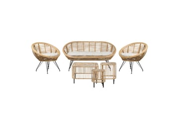 Loungegrupp med bord Beliani Maratea/Cesenatico 4-Sits Natural||Black||Beige - Hagemøbler - Loungemøbler - Sofagruppe utendørs