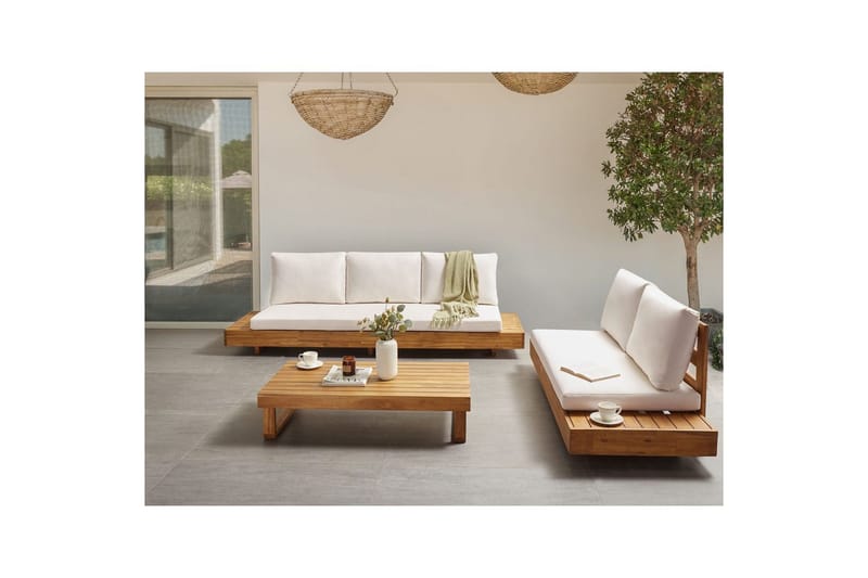 Loungegrupp med bord Beliani Marettimo Light wood, White - Hagemøbler - Loungemøbler - Sofagruppe utendørs