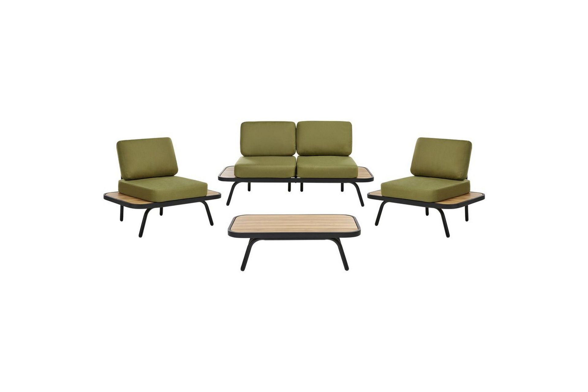 Loungegrupp med bord Beliani Minozzo Green\|\|Black\|\|Light wood -