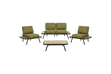 Loungegrupp med bord Beliani Minozzo Green||Black||Light wood - Hagemøbler - Loungemøbler - Sofagruppe utendørs