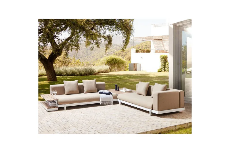 Loungegrupp med bord Beliani Missanello Beige/vit Beige||White - Hagemøbler - Loungemøbler - Sofagruppe utendørs