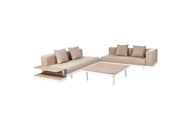 Loungegrupp med bord Beliani Missanello Beige/vit Beige||White - Hagemøbler - Loungemøbler - Sofagruppe utendørs