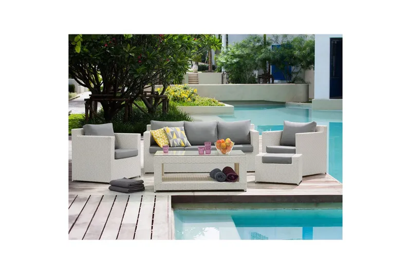Loungegrupp med bord Beliani Roma White||Grey - Hagemøbler - Loungemøbler - Sofagruppe utendørs