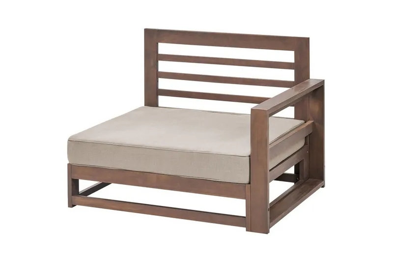 Loungegrupp med bord Beliani Timor Ljus trä/grått/beige, Ja Dark wood||Grey||Beige - Hagemøbler - Loungemøbler - Sofagruppe utendørs