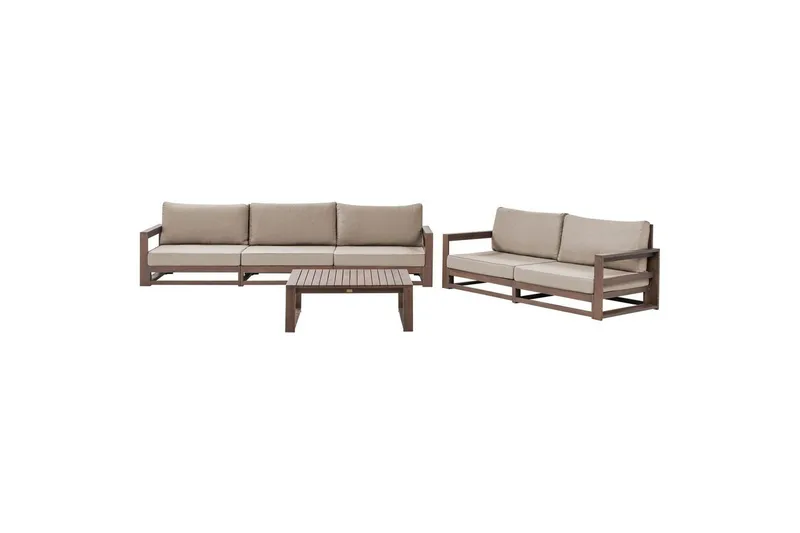 Loungegrupp med bord Beliani Timor Ljus trä/grått/beige, Ja Dark wood||Grey||Beige, undefined