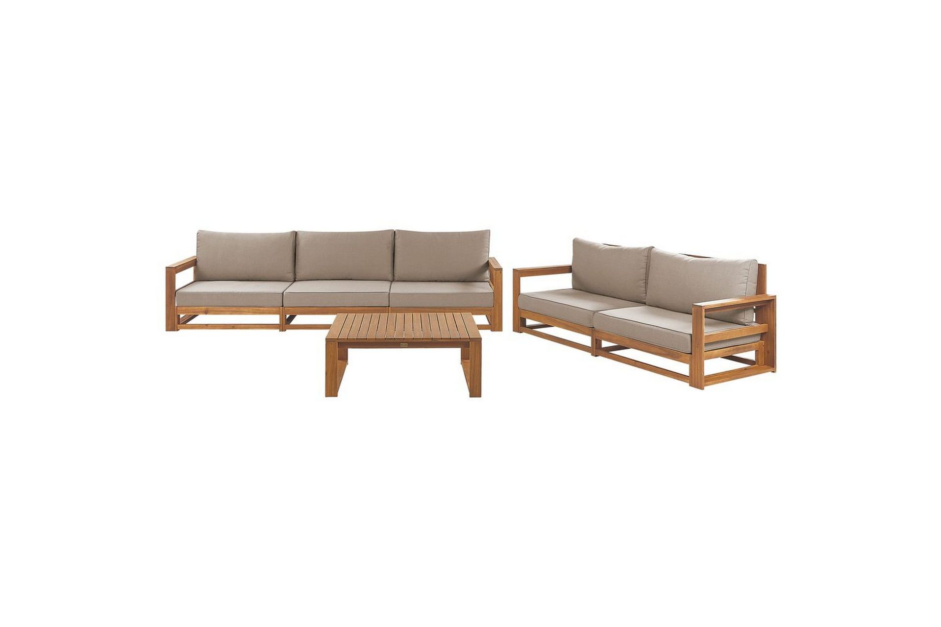 Loungegrupp med bord Beliani Timor Ljus trä/grått/beige, Ja Light wood\|\|Grey\|\|Beige -