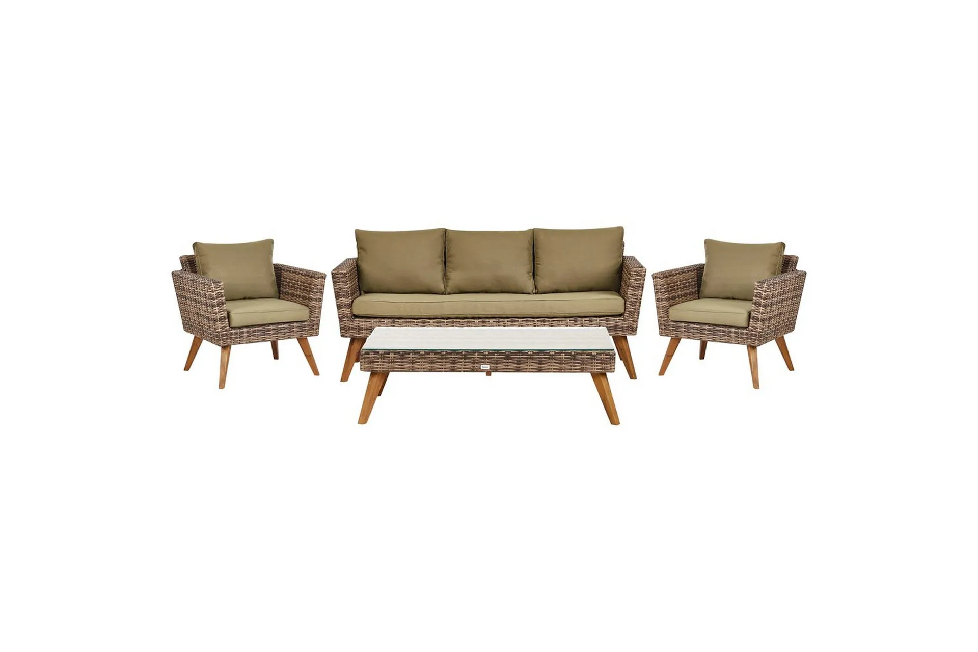 Loungegrupp med bord Beliani Vittoria Beige/grönt/mörkt trä, 5-Sits Beige\|\|Green\|\|Dark wood -