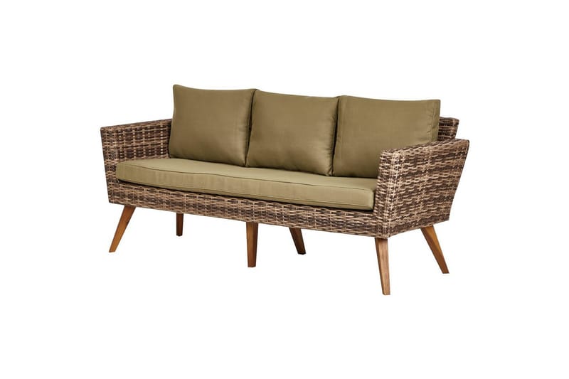Loungegrupp med bord Beliani Vittoria Beige/grönt/mörkt trä, 5-Sits Beige||Green||Dark wood - Hagemøbler - Loungemøbler - Sofagruppe utendørs