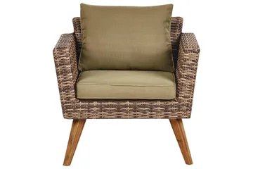 Loungegrupp med bord Beliani Vittoria Beige/grönt/mörkt trä, 5-Sits Beige||Green||Dark wood - Hagemøbler - Loungemøbler - Sofagruppe utendørs