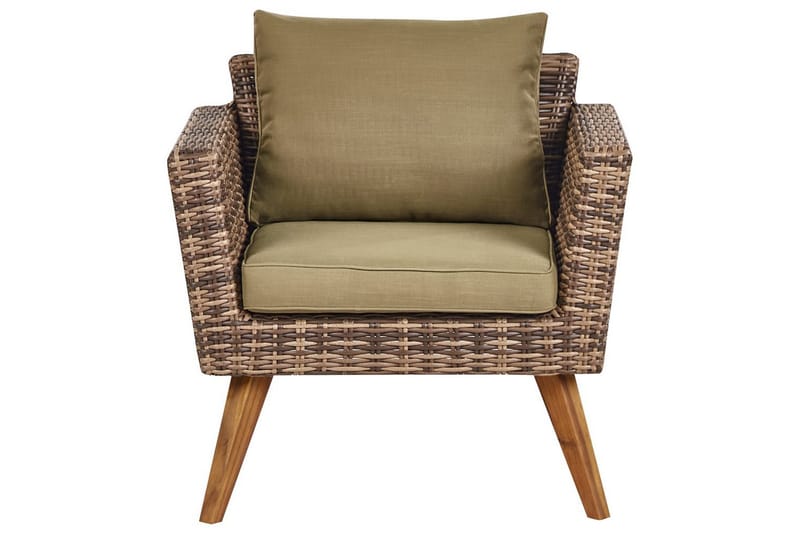 Loungegrupp med bord Beliani Vittoria Beige/grönt/mörkt trä, 5-Sits Beige||Green||Dark wood - Hagemøbler - Loungemøbler - Sofagruppe utendørs