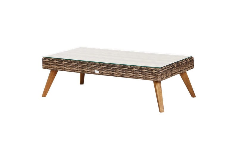 Loungegrupp med bord Beliani Vittoria Beige/grönt/mörkt trä, 5-Sits Beige||Green||Dark wood - Hagemøbler - Loungemøbler - Sofagruppe utendørs