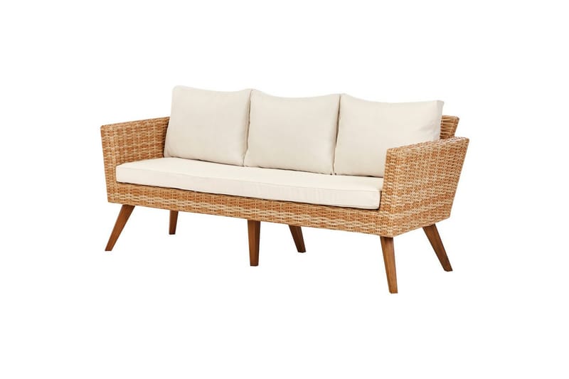Loungegrupp med bord Beliani Vittoria Beige/grönt/mörkt trä, 5-Sits Beige||White||Light wood - Hagemøbler - Loungemøbler - Sofagruppe utendørs