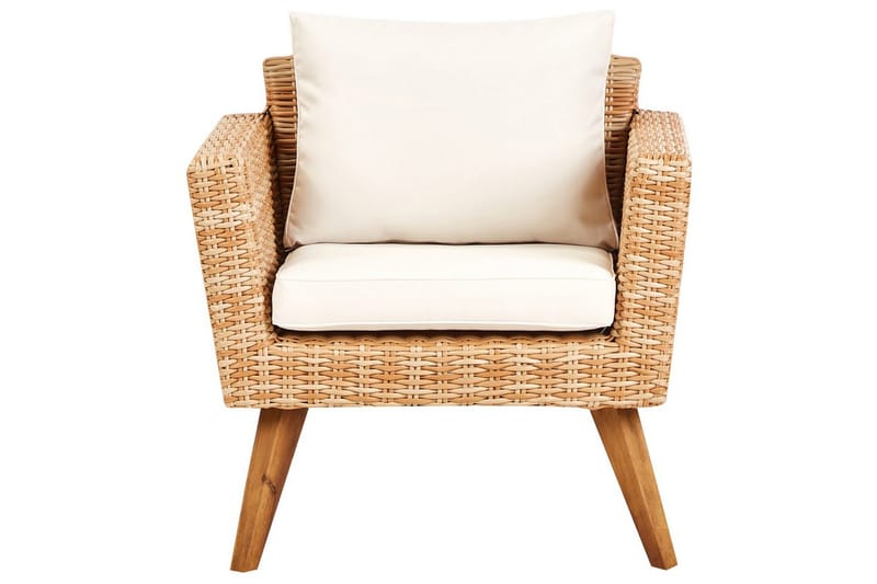Loungegrupp med bord Beliani Vittoria Beige/grönt/mörkt trä, 5-Sits Beige||White||Light wood - Hagemøbler - Loungemøbler - Sofagruppe utendørs