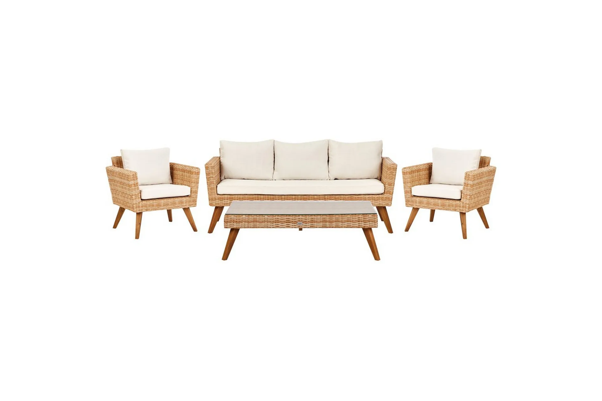 Loungegrupp med bord Beliani Vittoria Beige/grönt/mörkt trä, 5-Sits Beige\|\|White\|\|Light wood -