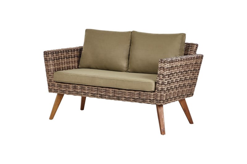 Loungegrupp med bord Beliani Vittoria Naturligt/grönt/ljust trä, 4-Sits Natural||Green||Light wood - Hagemøbler - Loungemøbler - Sofagruppe utendørs