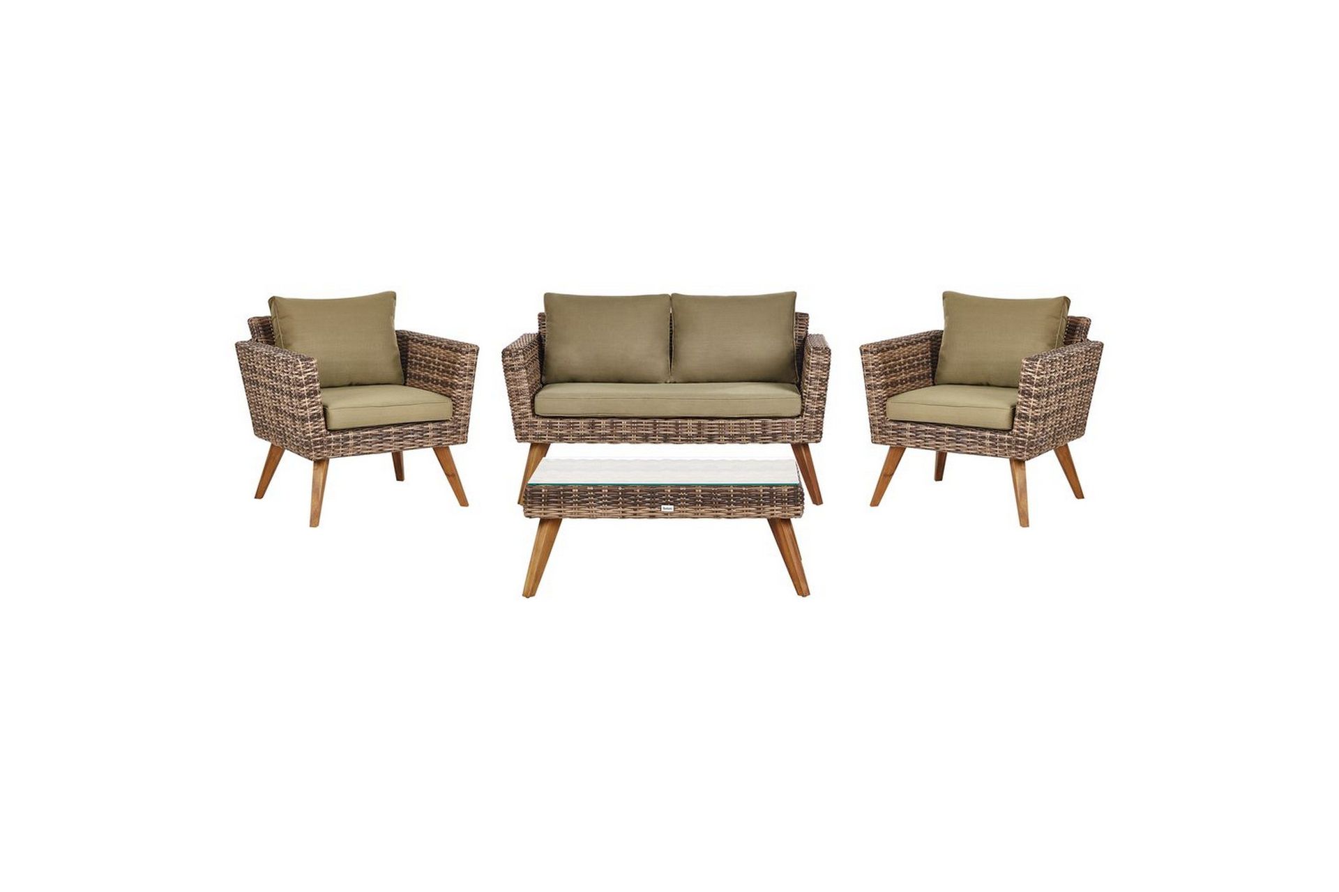 Loungegrupp med bord Beliani Vittoria Naturligt/grönt/ljust trä, 4-Sits Natural\|\|Green\|\|Light wood -