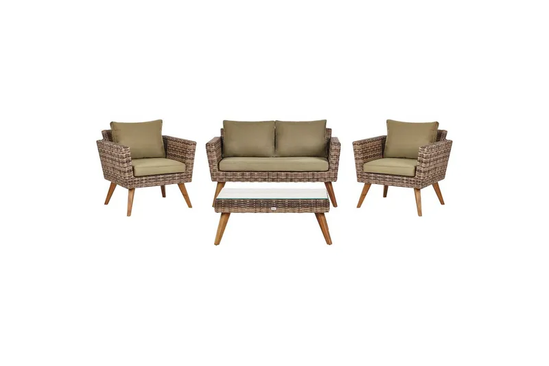 Loungegrupp med bord Beliani Vittoria Naturligt/grönt/ljust trä, 4-Sits Natural||Green||Light wood, undefined