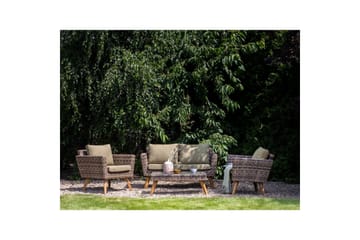 Loungegrupp med bord Beliani Vittoria Naturligt/grönt/ljust trä, 4-Sits Natural||Green||Light wood - Hagemøbler - Loungemøbler - Sofagruppe utendørs