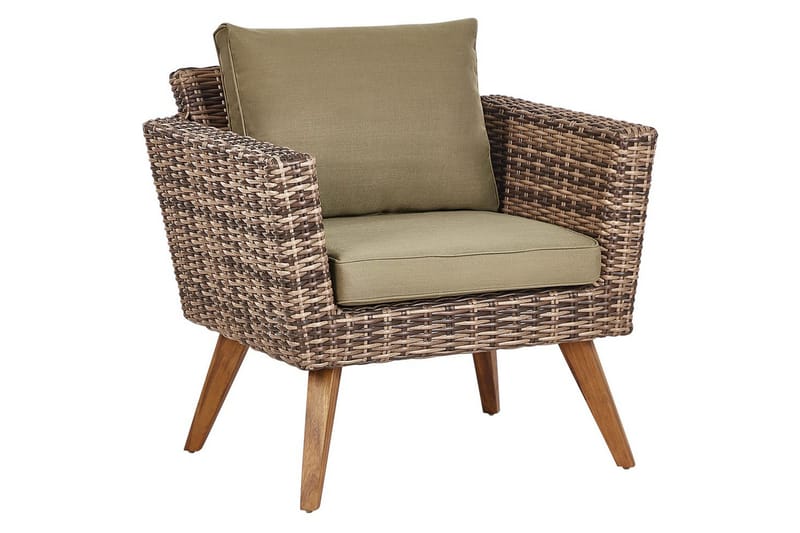 Loungegrupp med bord Beliani Vittoria Naturligt/grönt/ljust trä, 4-Sits Natural||Green||Light wood - Hagemøbler - Loungemøbler - Sofagruppe utendørs