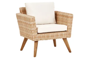 Loungegrupp med bord Beliani Vittoria Naturligt/grönt/ljust trä, 4-Sits Natural||White||Light wood - Hagemøbler - Loungemøbler - Sofagruppe utendørs