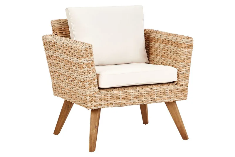 Loungegrupp med bord Beliani Vittoria Naturligt/grönt/ljust trä, 4-Sits Natural||White||Light wood - Hagemøbler - Loungemøbler - Sofagruppe utendørs